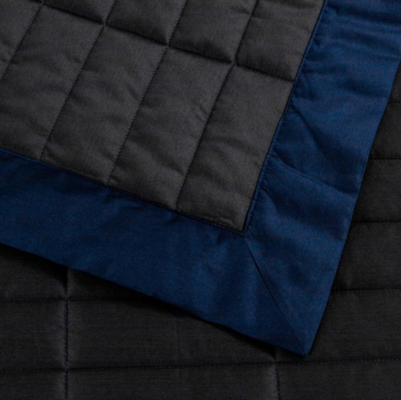 Frette NWT Rectangular Light Quilt Reversible Midnight Blue/ Grey Retails $1,900 - Picture 3 of 13